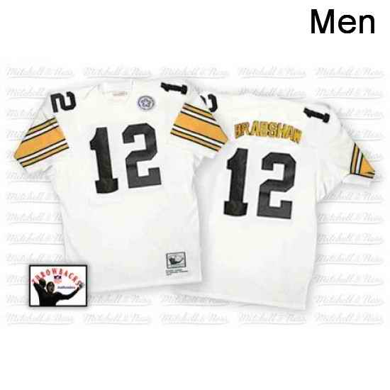 Mitchell And Ness Pittsburgh Steelers 12 Terry Bradshaw White Authentic Throwback NFL Jersey